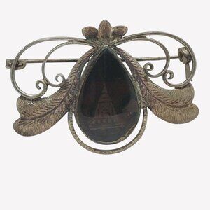 Vtg Sterling Silver Smoky Quartz Reverse Intaglio Pendant w/Pagoda Pyramid